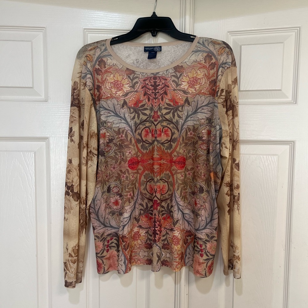Venezia Rich Mesh Art-to-Wear InStyle Persian Floral Grunge Fair Blouse Top XL